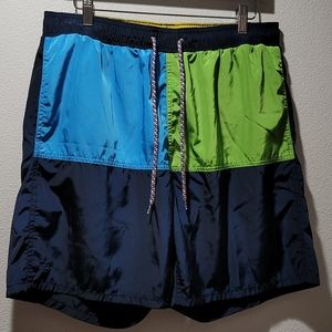 CUTTER & BUCK LARGE BLUE SWIM TRUNKS MENS COLOR BLOCK  REFLECTIVE SUMMER SHORTS